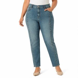 Collection L Quilted Panel Jeans Size 18 Blue Denim Moto Style Stretch Edgy